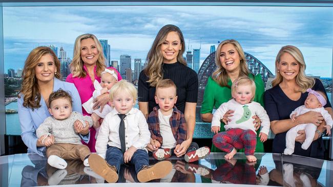 Portrait of Chanel 7’s new mum with their babies. Pictured (L-R) are: Sarina Andaloro and Luca, 10 months Angie Asimus with Austin 3 years and Scarlett 3 months, Amber Laidler with Will 15 months, Gemma Acton and Olympia 17 months Natasha Squarey and Audrey, 6 weeks Pics by Julian Andrews.