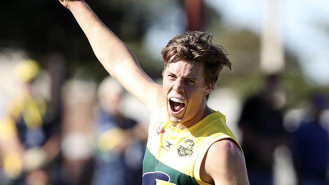 Eagle Jack Hayes celebrates his goal. Picture: Sarah Reed