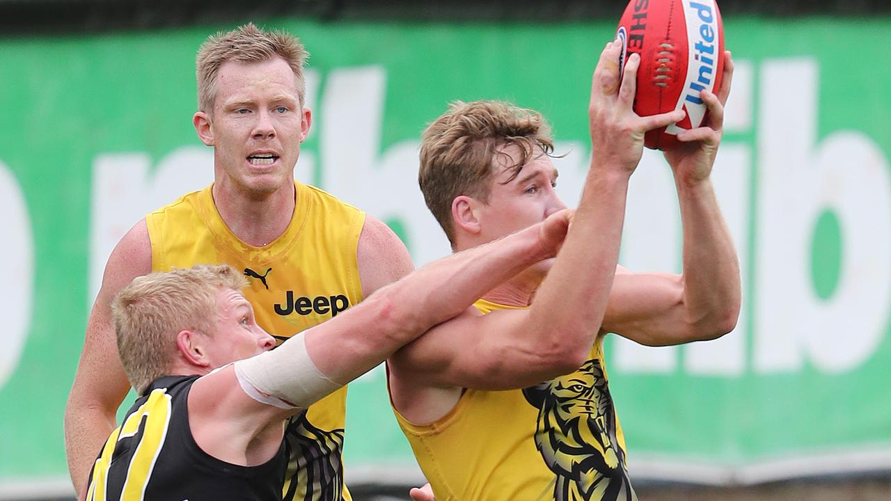 Tom Lynch marks during Richmond’s pre-season training at Punt Road Oval. Picture: Michael Klein