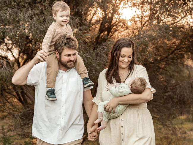 Scott Butte and Brittany Robb with children Koby (3) and Callie Butte (10 weeks). Picture: Supplied/Ohlalah photography