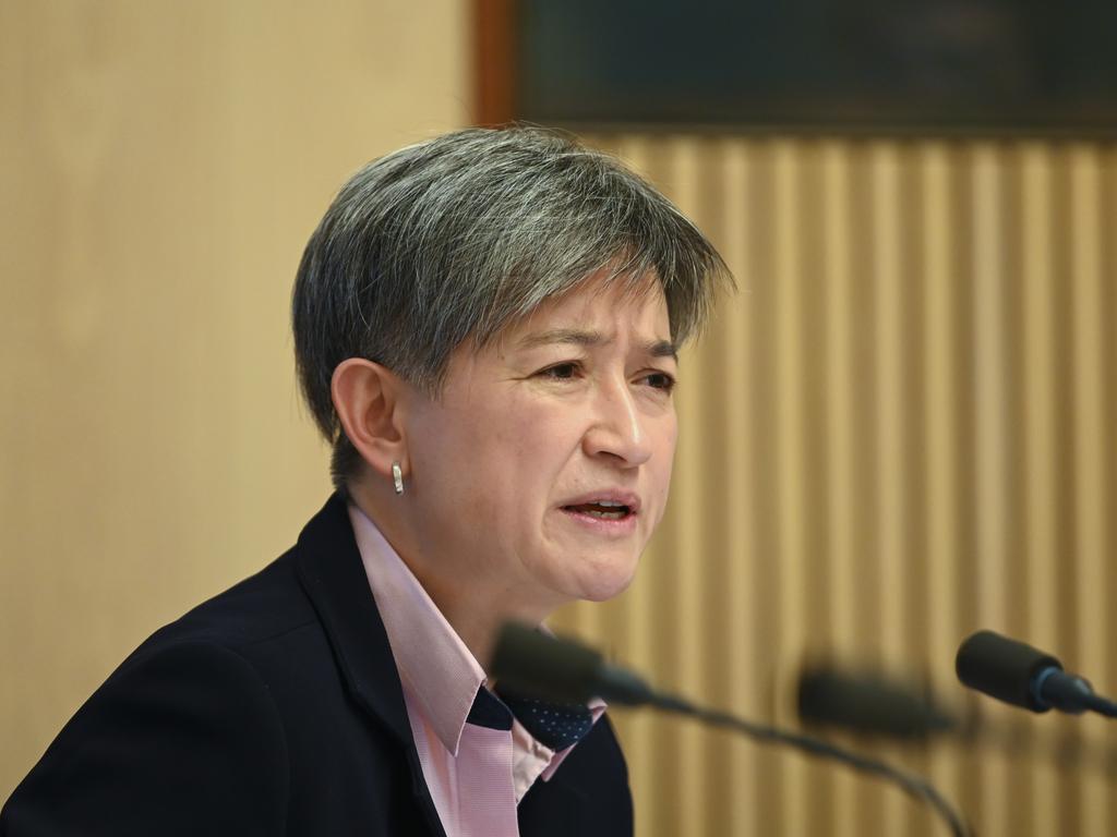 Penny Wong says the only thing Scott Morrison can campaign on is “fear”. Picture: Lukas Coch 