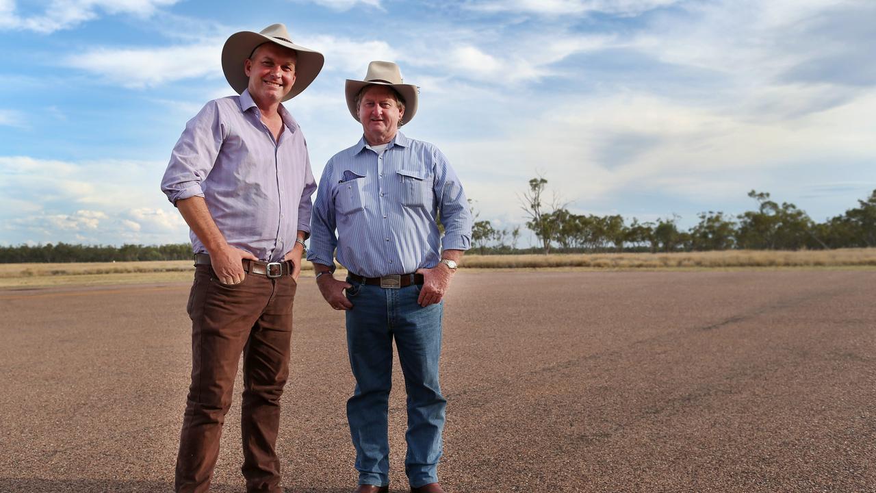 Current Gregory MP Lachlan Millar with Vaughan Johnson. Pictures: Jack Tran / The Courier Mail