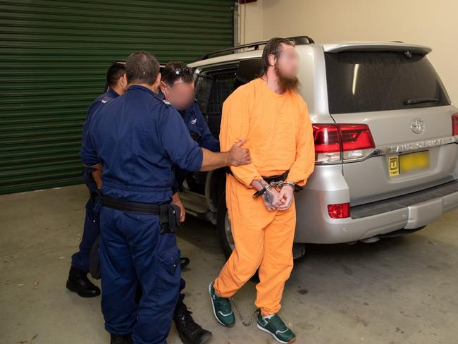 Tuki Lawrence is arrested by police and charged with planning terrorist attacks on police and military personnel from inside jail. He will face the NSW Supreme Court on Thursday for sentencing on those charges. Picture: NSW Police