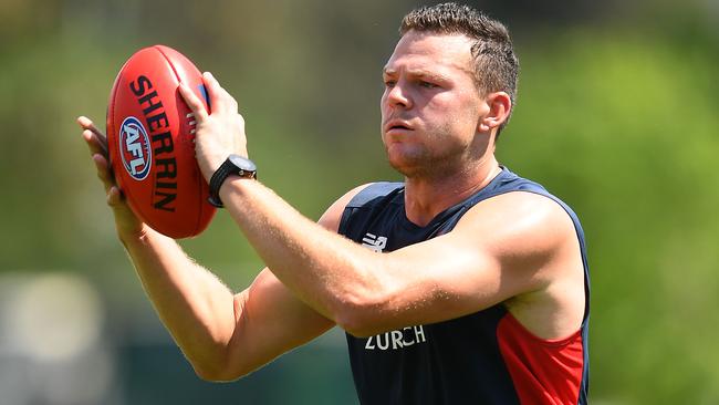 Steven May hit the training track for the first time as a Demon. Picture: Getty Images 