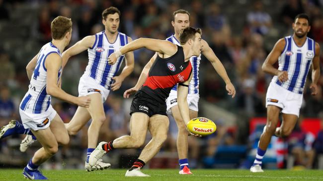 Zach Merrett slices through the North Melbourne midfield.