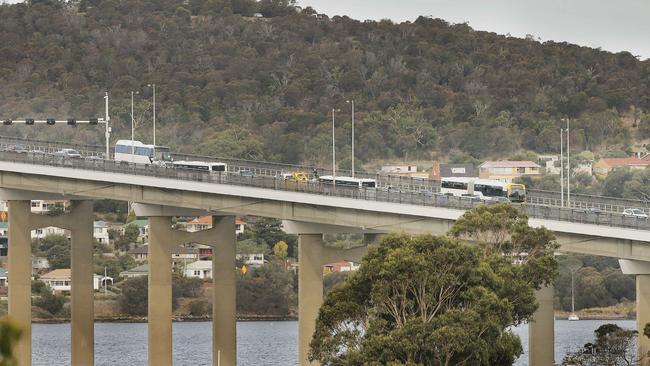 A collision between a truck and a car on the Tasman Bridge caused lengthy delays. Picture: MATHEW FARRELL