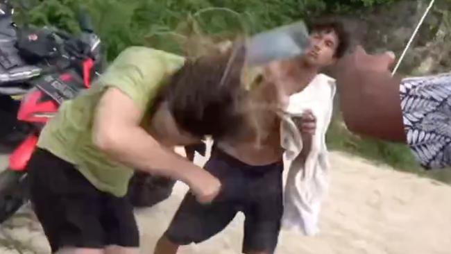 Azevedo punched Taylor in the face for pushing his friend off a wave when he ‘dropped in’ on her. Picture: Sara Taylor/Instagram
