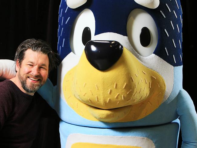 4/08/20 Puppet maker Joe Blanck in his studio  with a life sized puppet of Bandit from the popular kids cartoon Bluey which he's made for a live-action stage adaption of the children's TV series. Aaron Francis/The Australian