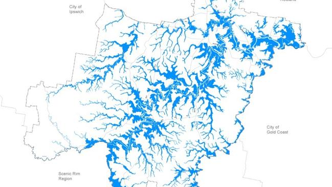 A map in Logan City Council’s 2015 town plan showing the city’s major flood areas.