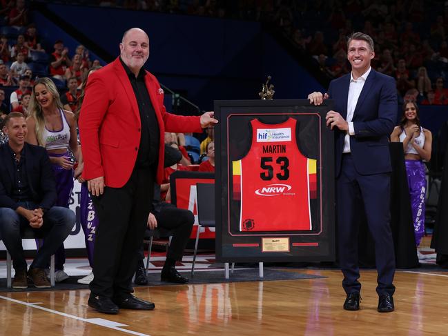 Craig Hutchison at a Perth Wildcats game. His company owns the team. Picture: Getty Images