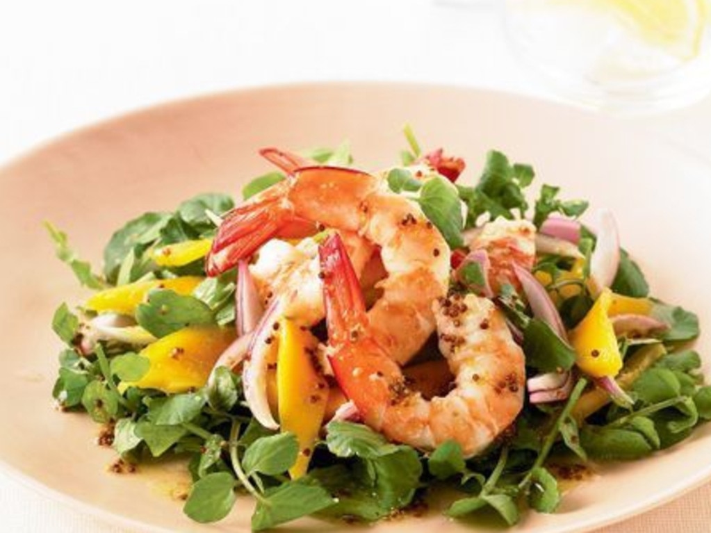 Prawn, mango and watercress salad.