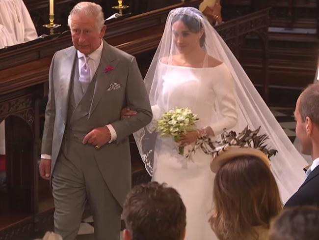 Britain's Prince Charles walked Meghan Markle down the aisle. Picture: BBC