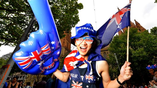 Celebrating at the Australia Day parade in Melbourne. Picture: Tim Carrafa