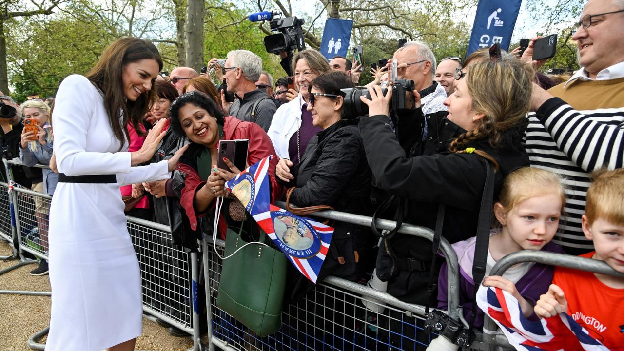 Catherine, Princess of Wales takes selfies during a surprise walkabout on the Mall outside Buckingham Palace. Picture: Getty Images