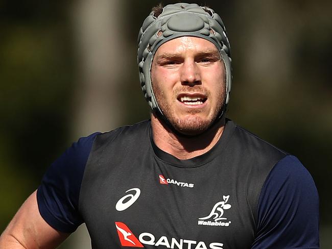 SYDNEY, AUSTRALIA - AUGUST 14:  David Pocock in action during a Wallabies training session at NSWRL Centre of Excellence Field on August 14, 2018 in Sydney, Australia.  (Photo by Mark Metcalfe/Getty Images)