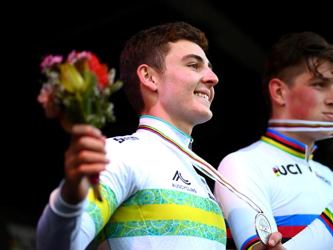 Launceston’s Hamish McKenzie, pictured after winning silver at last year’s junior world championships, has been chosen in Australia’s under-23 team for this year’s world champs. (Photo by Tim de Waele/Getty Images)