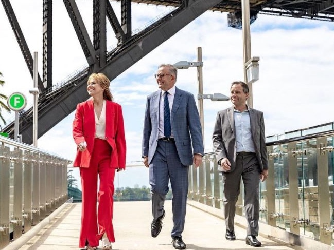 Labor candidate for North Sydney Catherine Renshaw with opposition leader Anthony Albanese and deputy leader Richard Marles