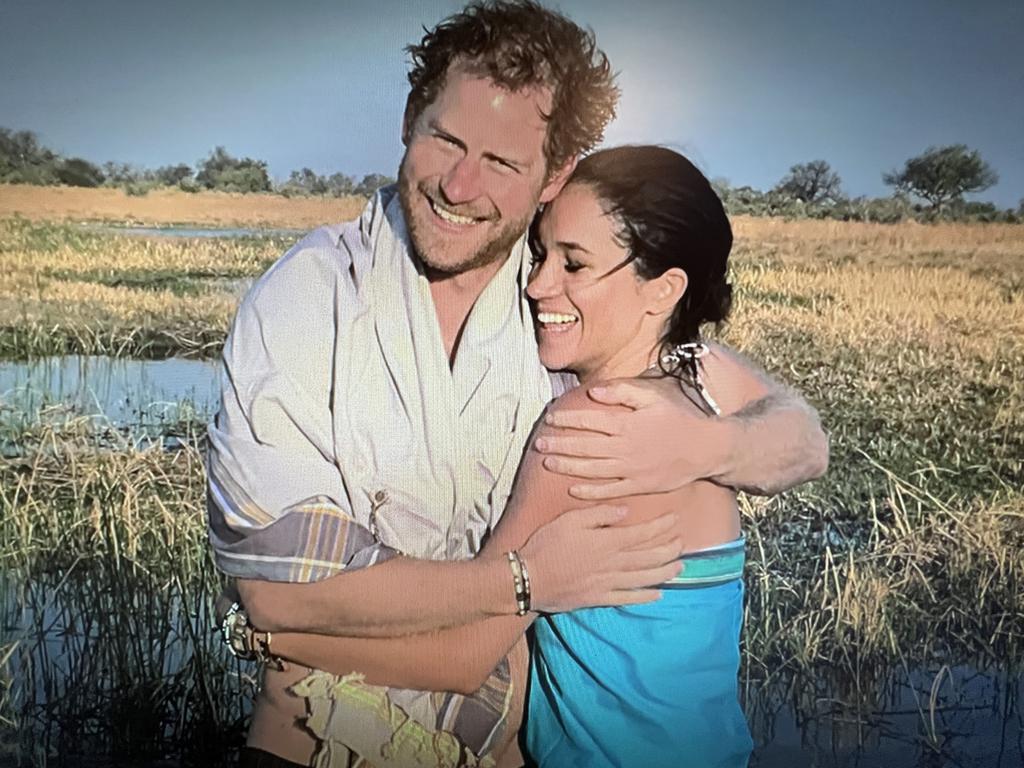 Harry and Meghan in Botswana show in their Netflix docuseries. Picture: Netflix