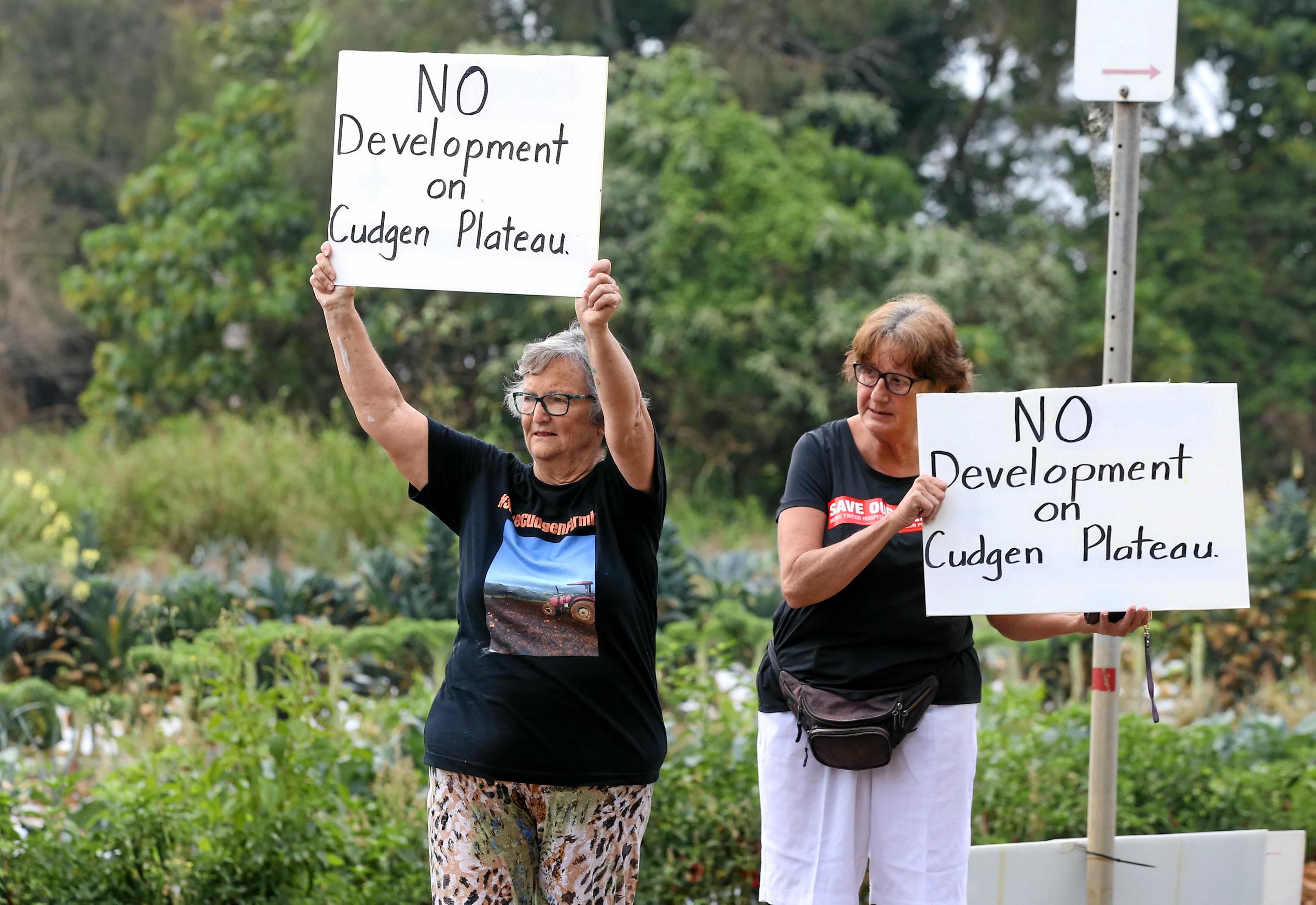 protest outside the site of the new Tweed Valley Hospital at Cudgen. Photo Scott Powick. Picture: Scott Powick