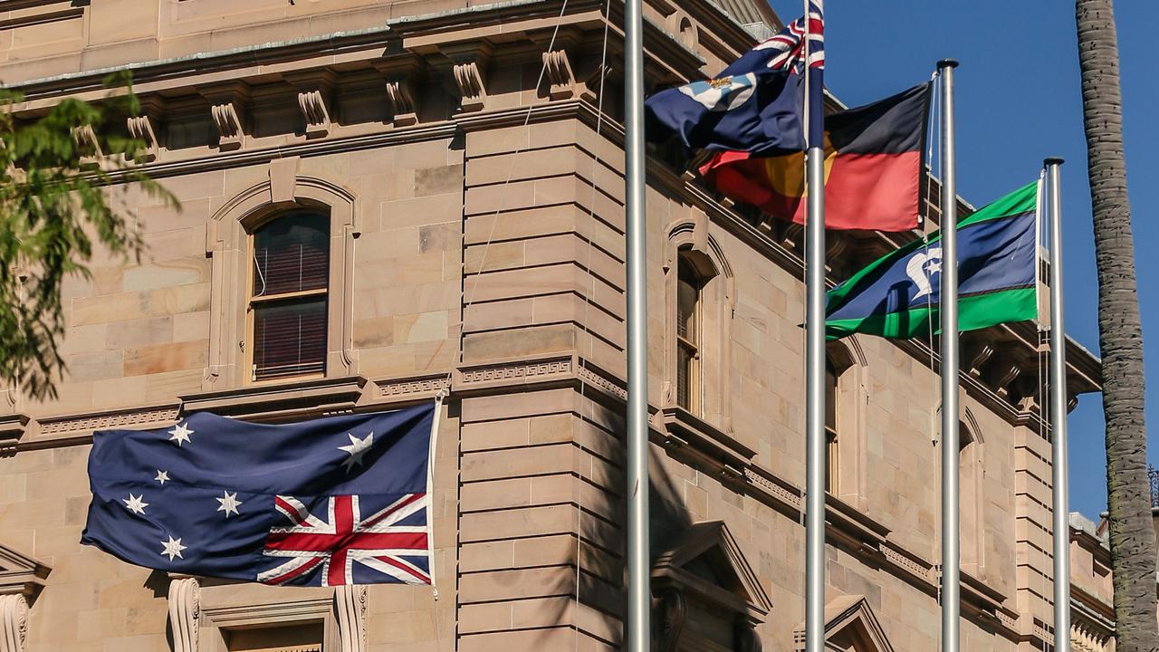 Other flags seem to be flying the right way up. Picture: NCA NewsWire/Glenn Campbell