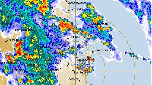 The Bureau of Meteorology 128 km Brisbane (Mt Stapylton) Radar Loop. Picture: BOM