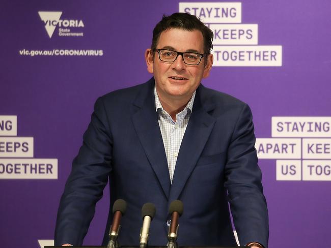 An upbeat Victorian Premier Dan Andrews announcing restrictions will be eased in regional Victoria as the state appears to have passed the peak of its second wave. Picture: NCA NewsWire / Ian Currie