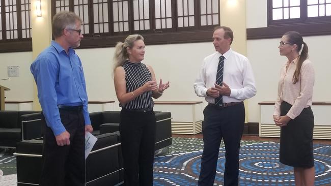 Fitzroy River Water manager Dr Jason Plumb, Cr Cherie Rutherford, mayor Tony Williams, and Cr Donna Kirkland. Picture: Timothy Cox