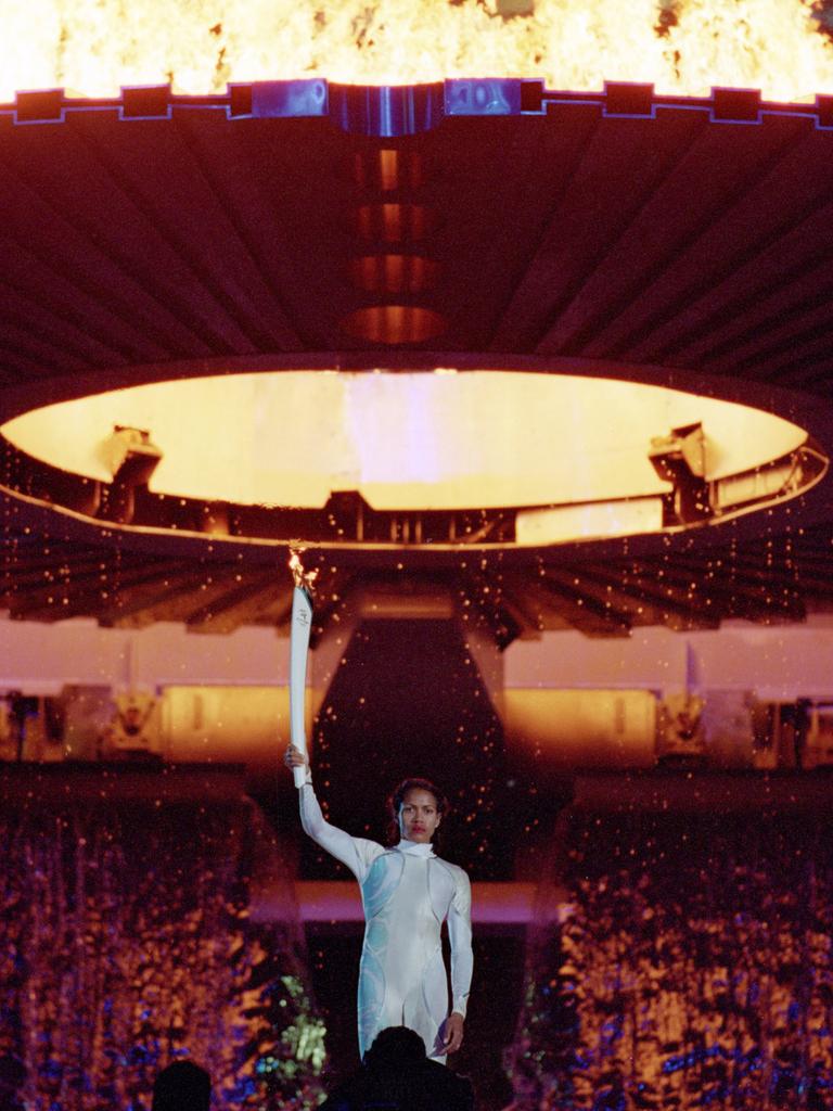 Cathy Freeman at the Sydney Olympic Games Opening Ceremony. Picture: Mike Powell/Allsport 