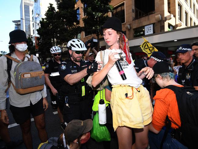 Emma Dorge at an Extinction Rebellion protest in Brisbane's CBD on December 10. Picture: NCA NewsWire / Dan Peled