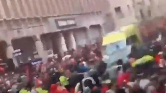 The car ploughed into a packed crowd of football fans in Liverpool.