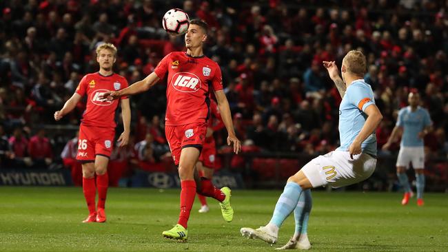 Adelaide United striker George Blackwood is a chance to return for the Reds’ FFA Cup semi-final against Central Coast Mariners. Picture: Scott Barbour/Getty Images