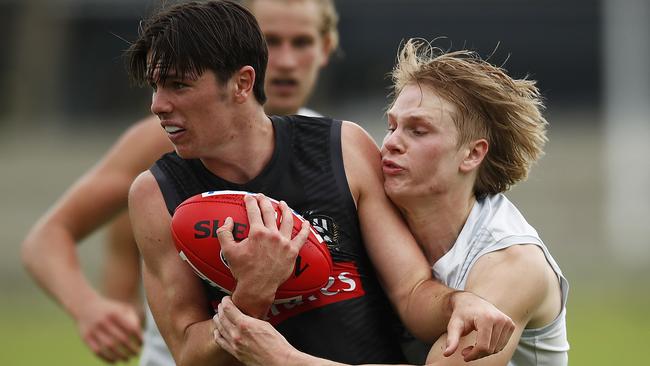 Oliver Henry, left, was a standout in Collingwood’s intra-club match on Friday. Picture: Daniel Pockett/Getty Images