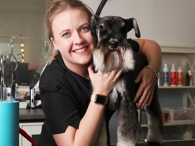 Alex Jones from Just Dogs Grooming in Rokeby with client Rupert.  Alex was voted best dog groomer.  Picture Nikki Davis-Jones