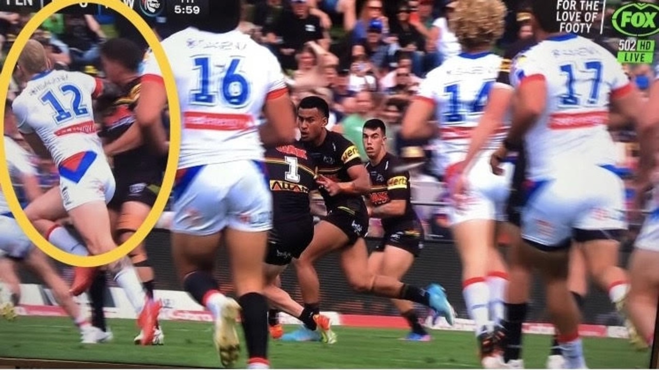 The play that cost Barnett six weeks. Photo: Fox League