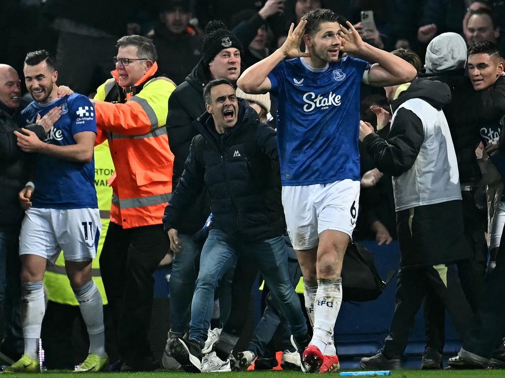 James Tarkowski celebrates his late equaliser.