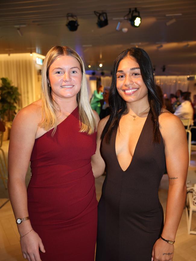 Lily Kolc and Destiny Mino-Sinapati at the Gold Coast Titans NRLW 2025 Season Launch at Isoletto The Star Gold Coast. Picture, Portia Large.