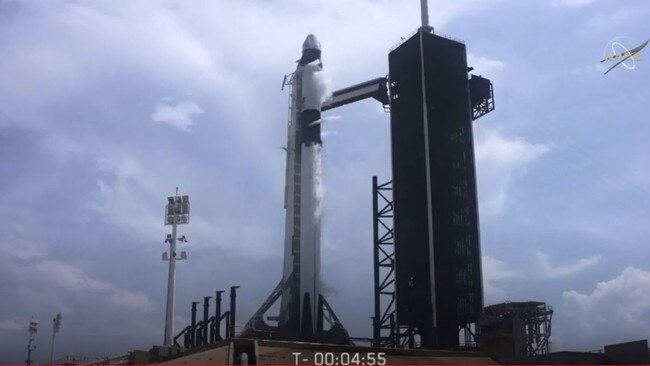 The SpaceX Falcon 9 rocket minutes before launch.