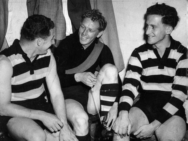 Geelong players Bob Davis, Bernie Smith and George Goninon (right).