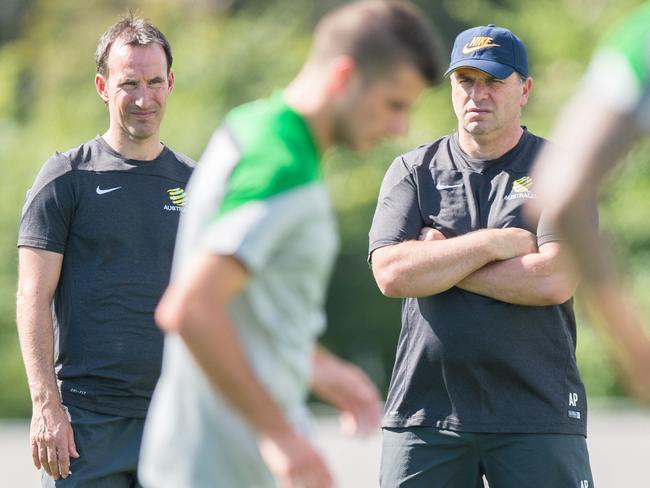 Ange Postecoglou watches over Socceroos training.