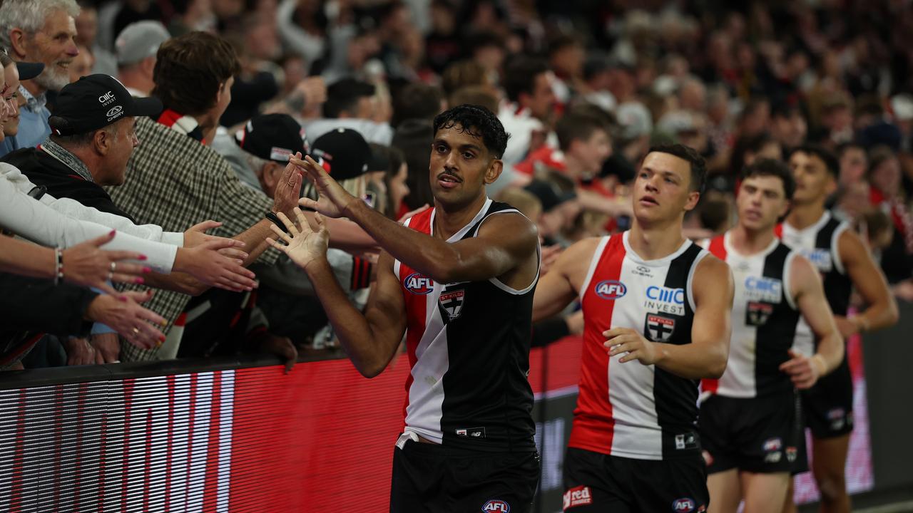 Wanganeen-Milera and the Saints celebrate the epic upset. (Photo by Robert Cianflone/Getty Images)