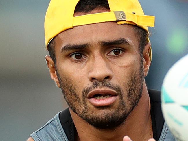 TOKYO, JAPAN - SEPTEMBER 24:  Will Genia of Australia receives a pass during a training session at Urayasu Park September 24, 2019 in Tokyo, Japan. (Photo by Dan Mullan/Getty Images)