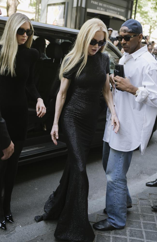 Nicole Kidman arrives at the Balenciaga show at Paris Fashion Week on June 26 with daughter Sunday Rose. Picture: Vanni Bassetti/Getty Images for Balenciaga