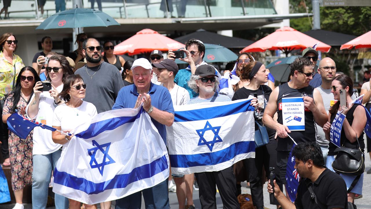 Pro-Israeli supporters at a gathering in King George Square earlier this year. Picture Lachie Millard