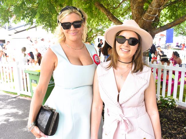 Kyla Murnane and Catherine Accetta enjoying all the action at the Ladbrokes Cranbourne Cup on Saturday, November 23, 2024. Picture: Jack Colantuono