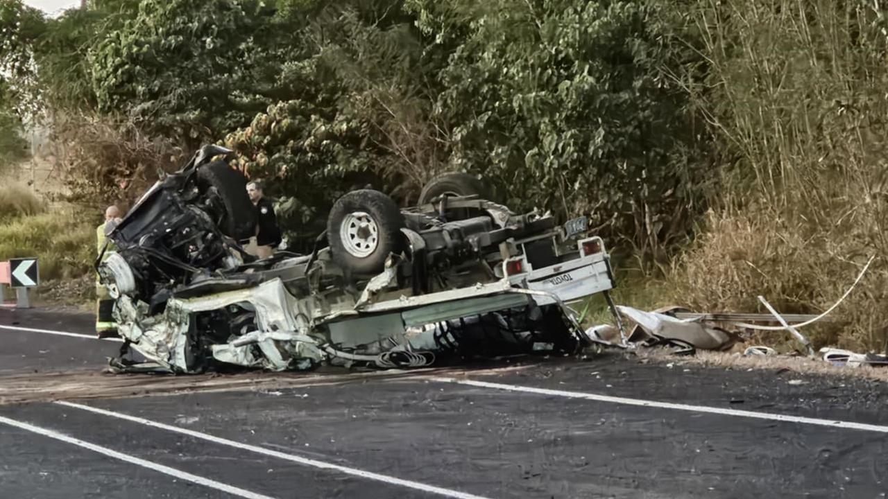 Motorists among the first on scene at a horror crash in Bloomsbury helped to lift a LandCruiser ute which was pinned on top of the driver. Picture: Janessa Ekert