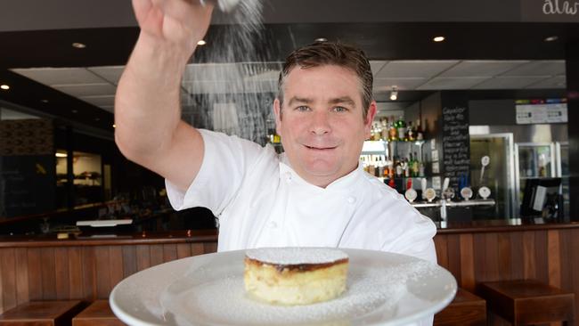 Chef Sean Donovan with his bread and butter pudding at The Station Hotel, Footscray.