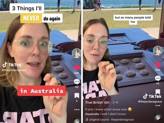 British expat reveals 3 things she will never do in Australia. Picture: TikTok/@thejordanagrace