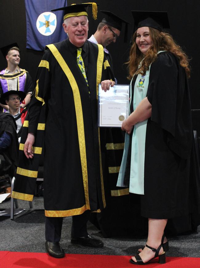 Hannah Duncan-Gronbach graduated with a Bachelor of Nursing at the CQUniversity graduation ceremony in Bundaberg on December 14, 2023.