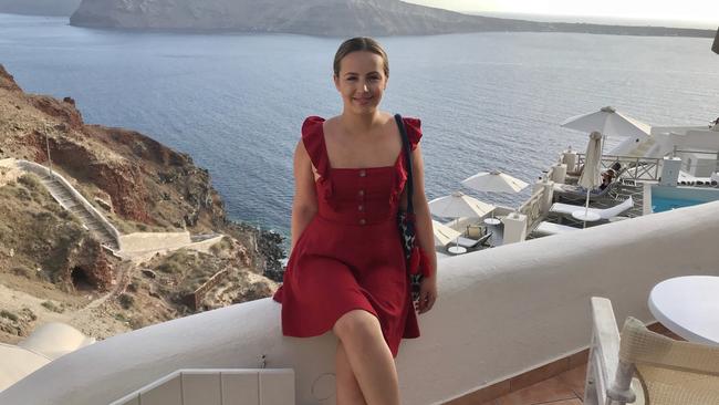 Grace Robinson in Santorini, Greece.