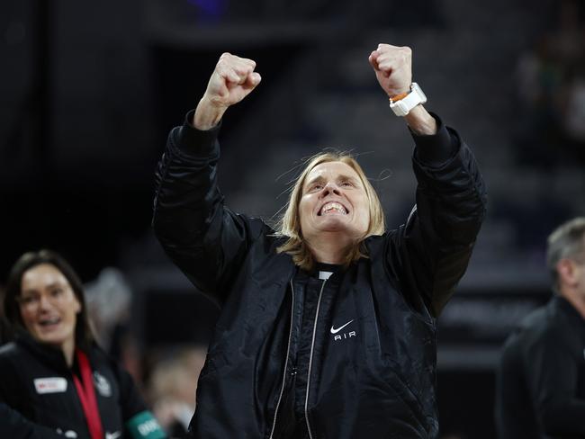 Coach Nicole Richardson celebrates the hard-fought victory. Picture: Kelly Defina/Getty Images